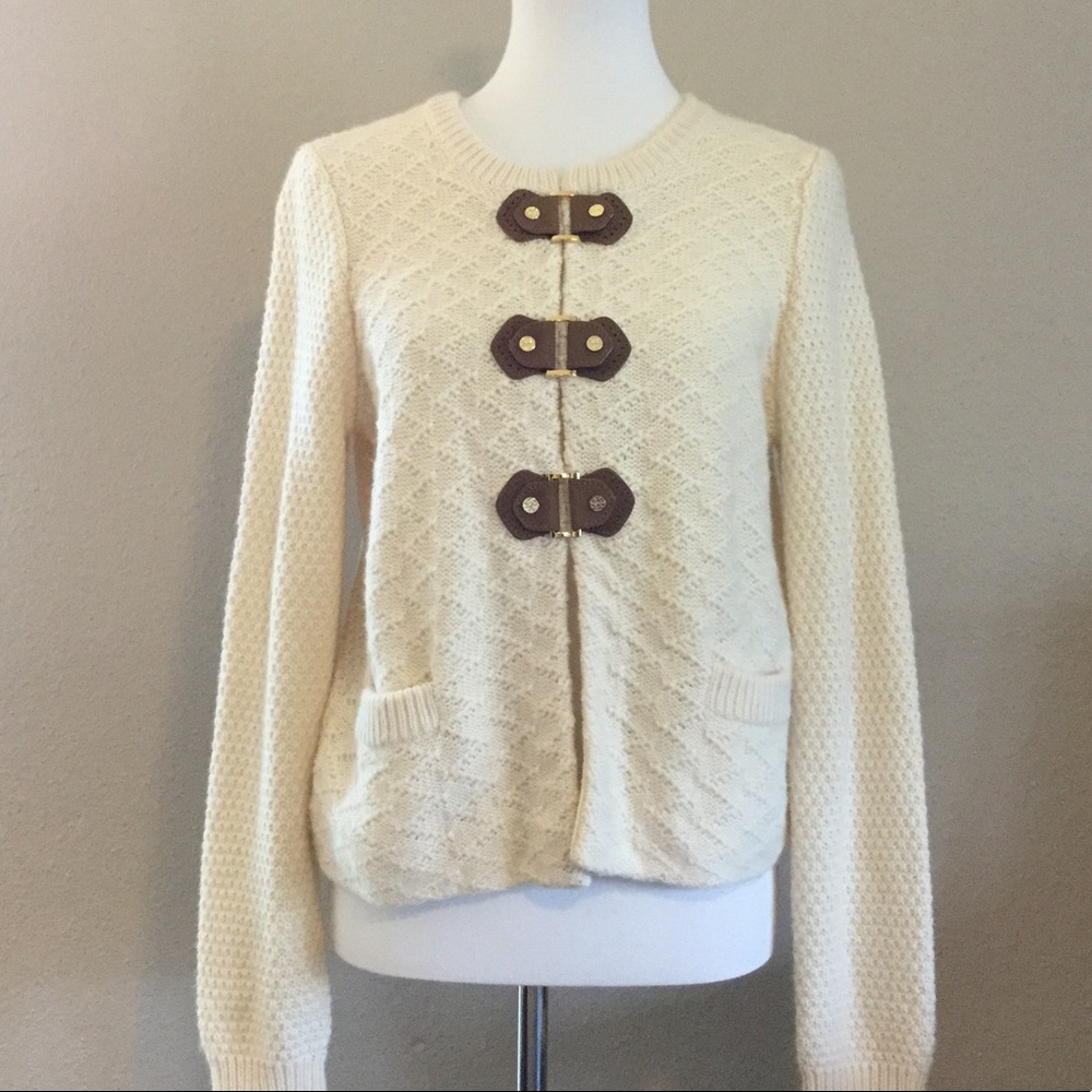 Tory Burch SZ L Ivory Buckle Cardigan Sweater - Picture 1 of 5
